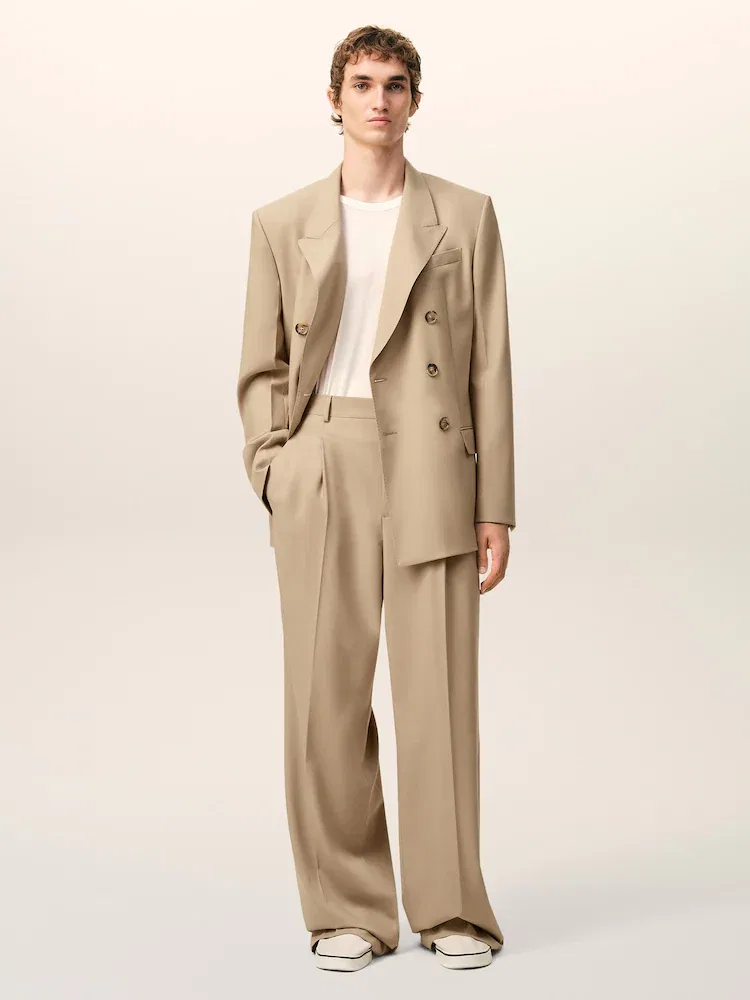 Широкие брюки с двумя складками Low Waist AMI PARIS, Beige Taupe