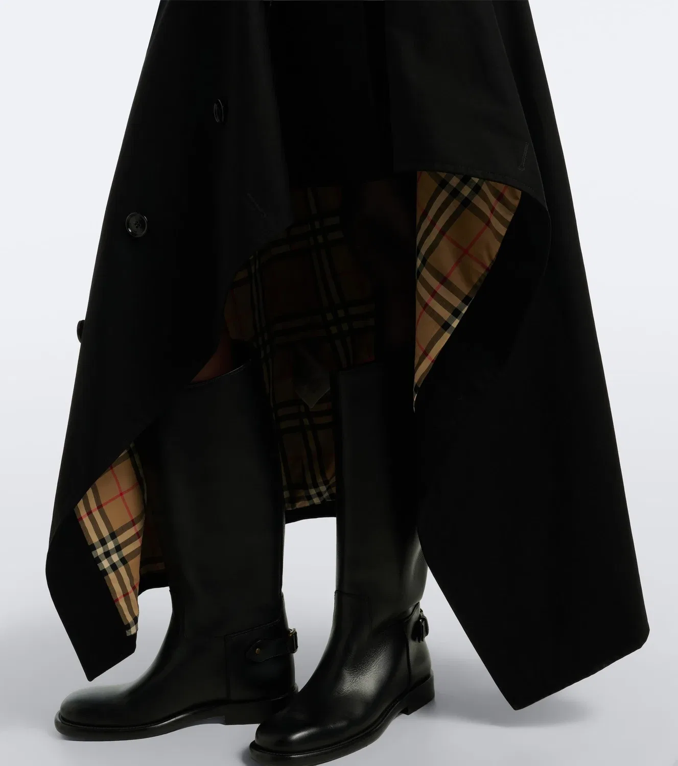 Асимметричная хлопковая макси-юбка BURBERRY, черный — фото 4
