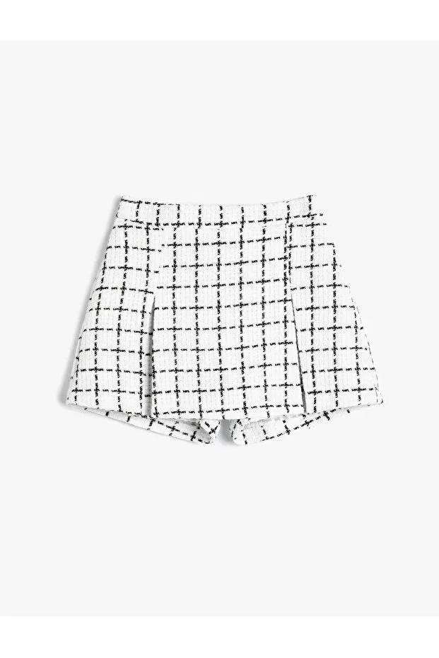 Детские шорты для девочек с принтом Tweed Shorts Skirt Plaid Elastic Waist Koton, Ecru Striped — фото 3
