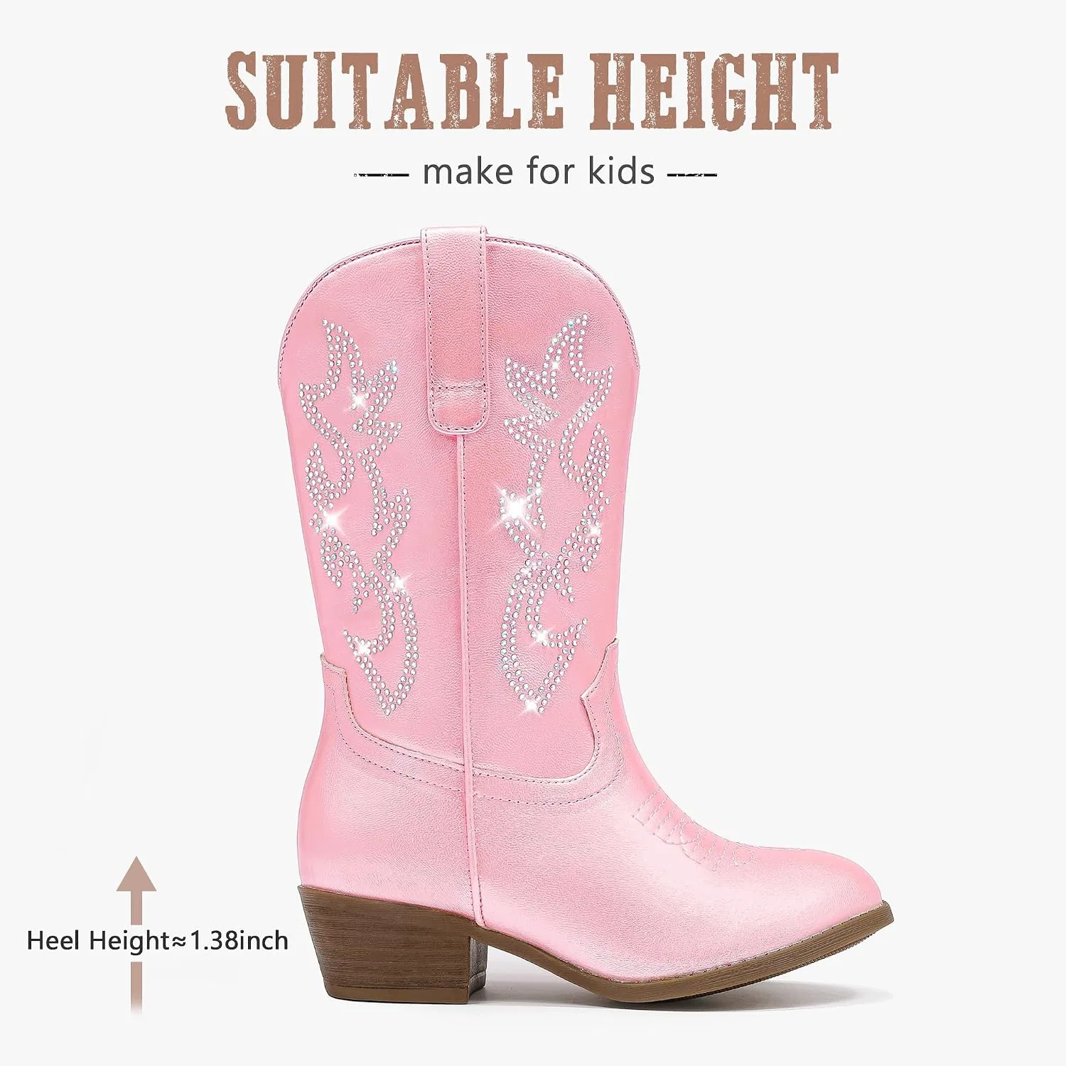 Детские сапоги для девочек со стразами Cowboy Boots LAURMOSA, Rose Pink Rhinestone — фото 4