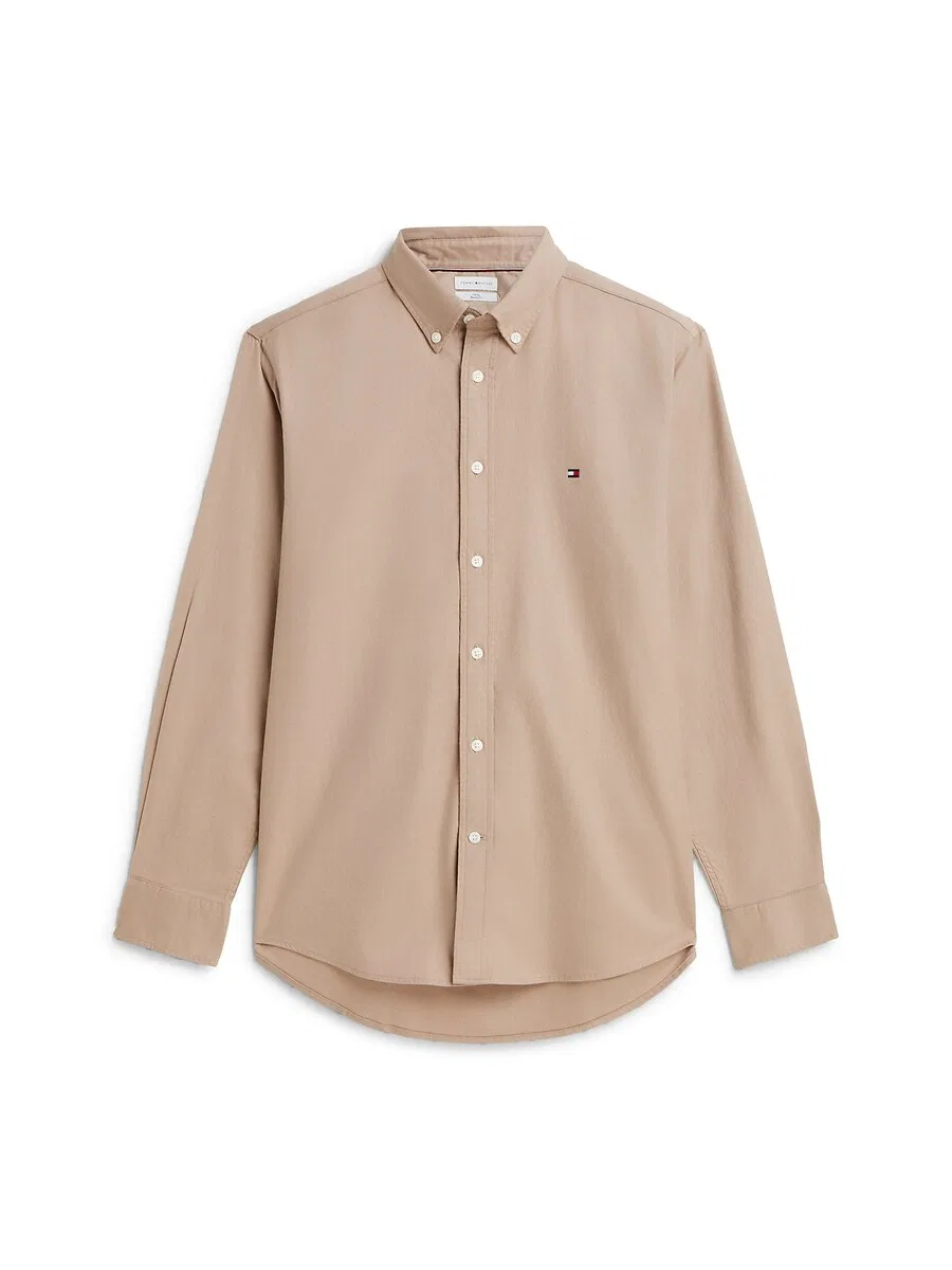 Рубашка на пуговицах TOMMY HILFIGER Comfort fit, бежевого цвета