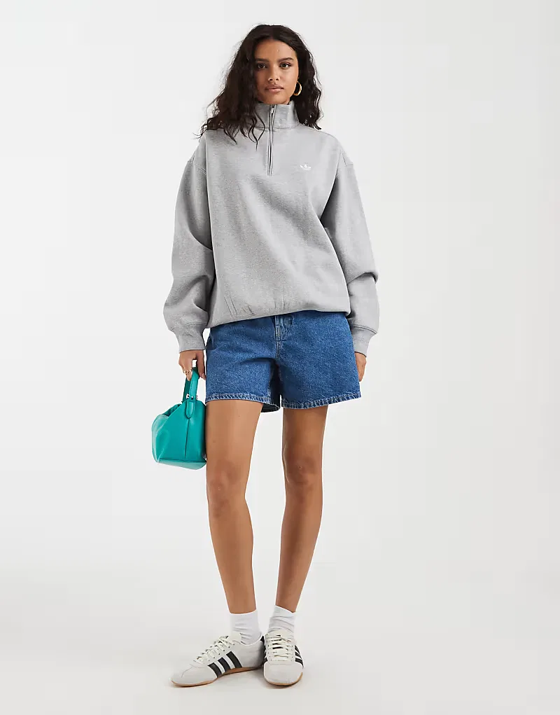 Толстовка Adidas Originals Essential с застежкой-молнией до середины груди, серый — фото 3