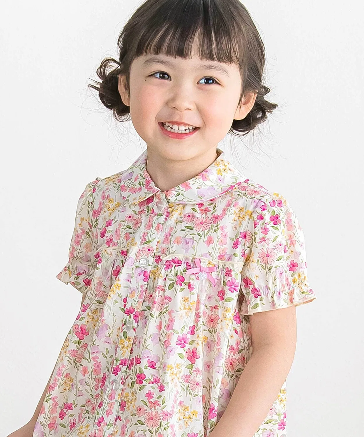 Детское платье для девочек с принтом, полурукав, модель Flower Print BeBe Petits Pois Vert, Pink — фото 3