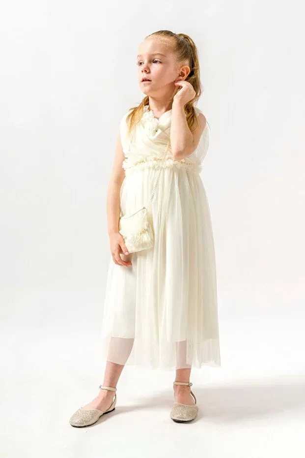 Детское платье для девочек с открытыми плечами Crowace collar gown dress Dfn, Ecru — фото 2