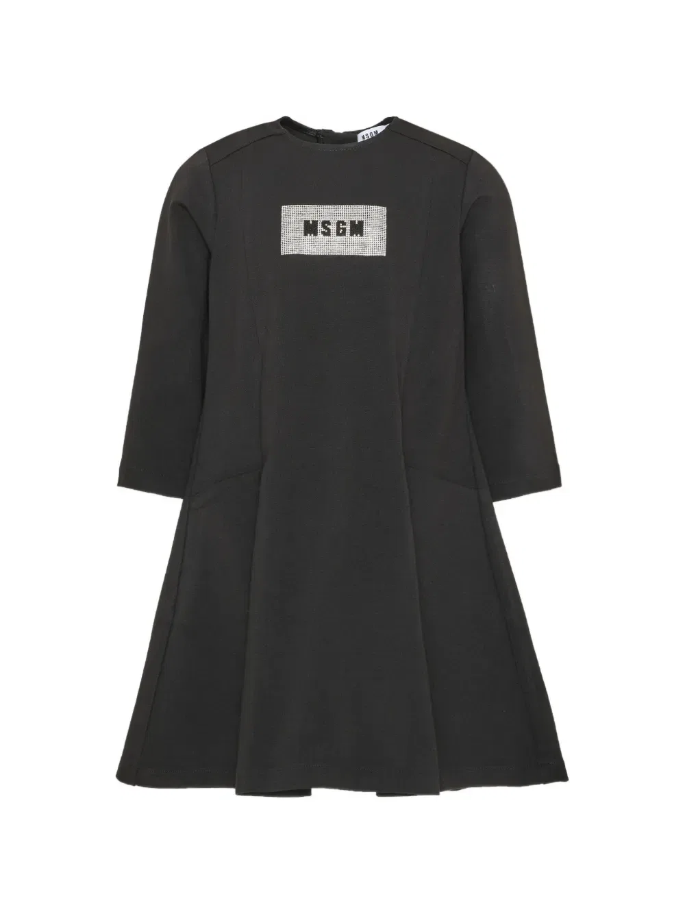 Платье с длинными рукавами и логотипом из страз MSGM Kids, черный