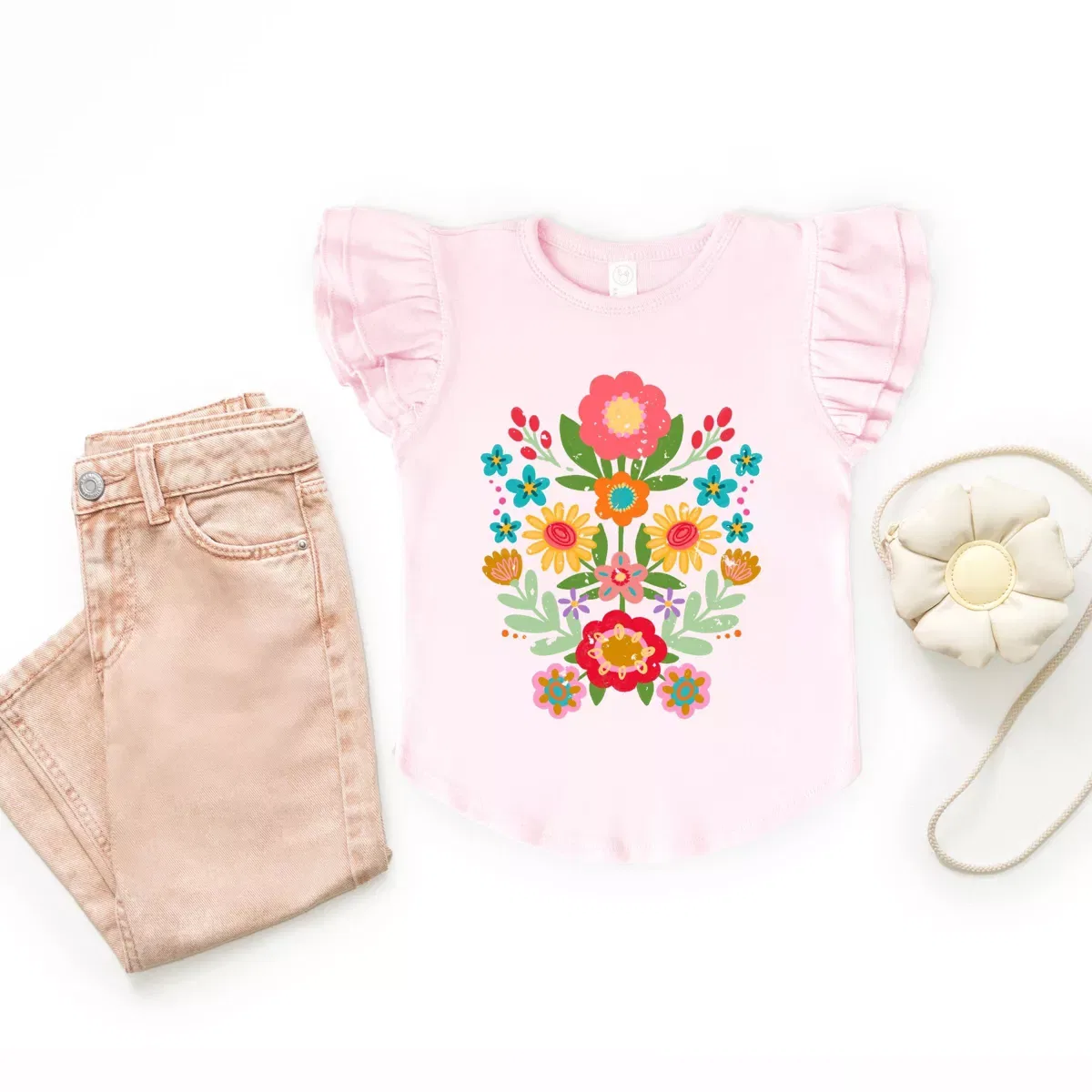 Детская футболка с принтом Folk Art Florals Distressed The Juniper Shop, Ballerina — фото 3