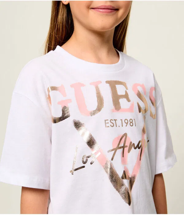 Детская футболка для девочек с круглым вырезом Relaxed Fit Guess, белый — фото 4