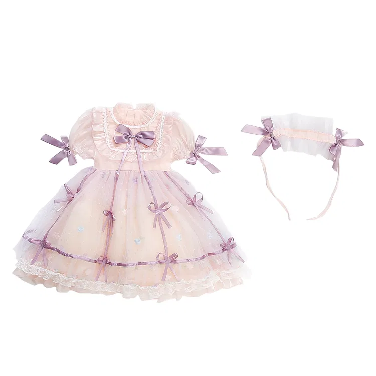 Детское платье для девочек хлопковое Lanza, Pink Dress+Hair Accessory