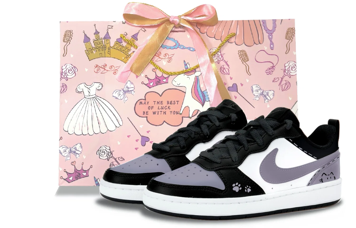 Детские скейтборд-кроссовки Dunk, White Black Purple, Nike