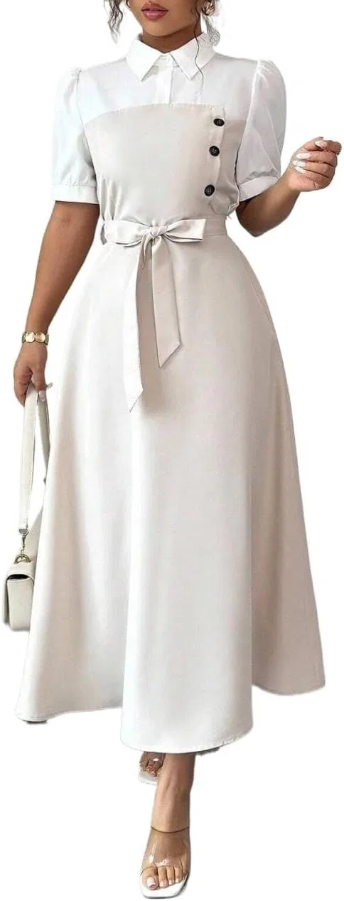 Женское элегантное платье миди с поясом High Waist, Apricot