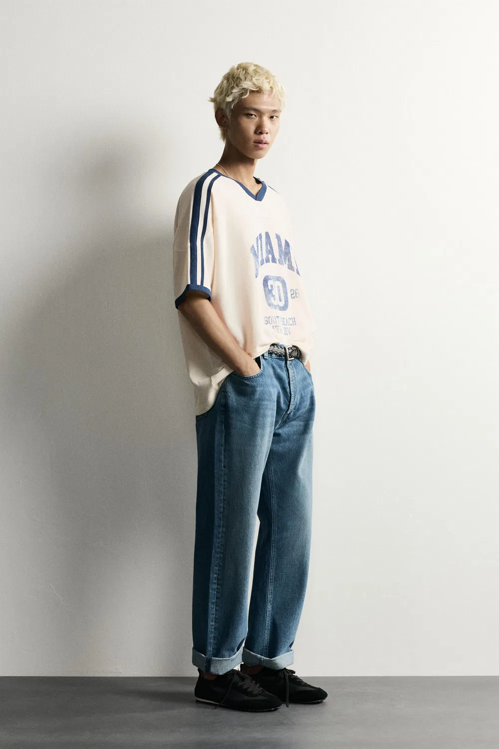 Футболка свободного кроя с ретро-футбольным принтом ZARA, Oyster-white — фото 4