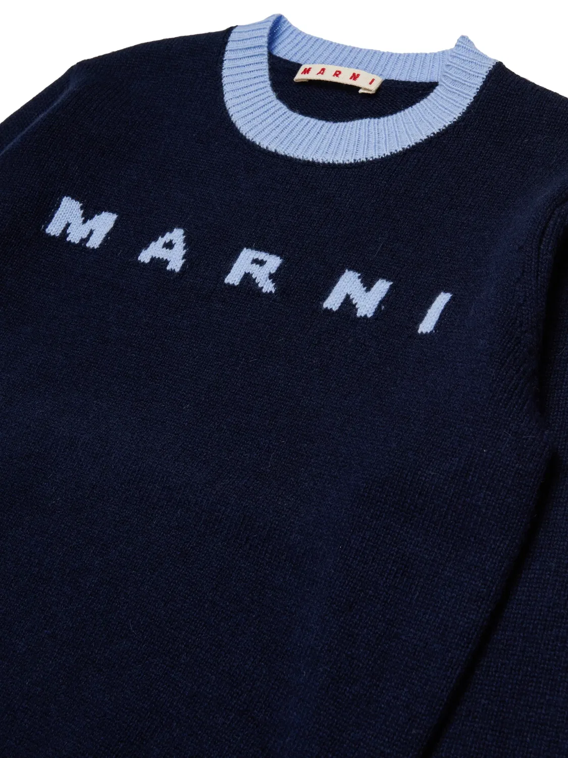 Свитер вязки интарсия с логотипом Marni Kids, синий — фото 3