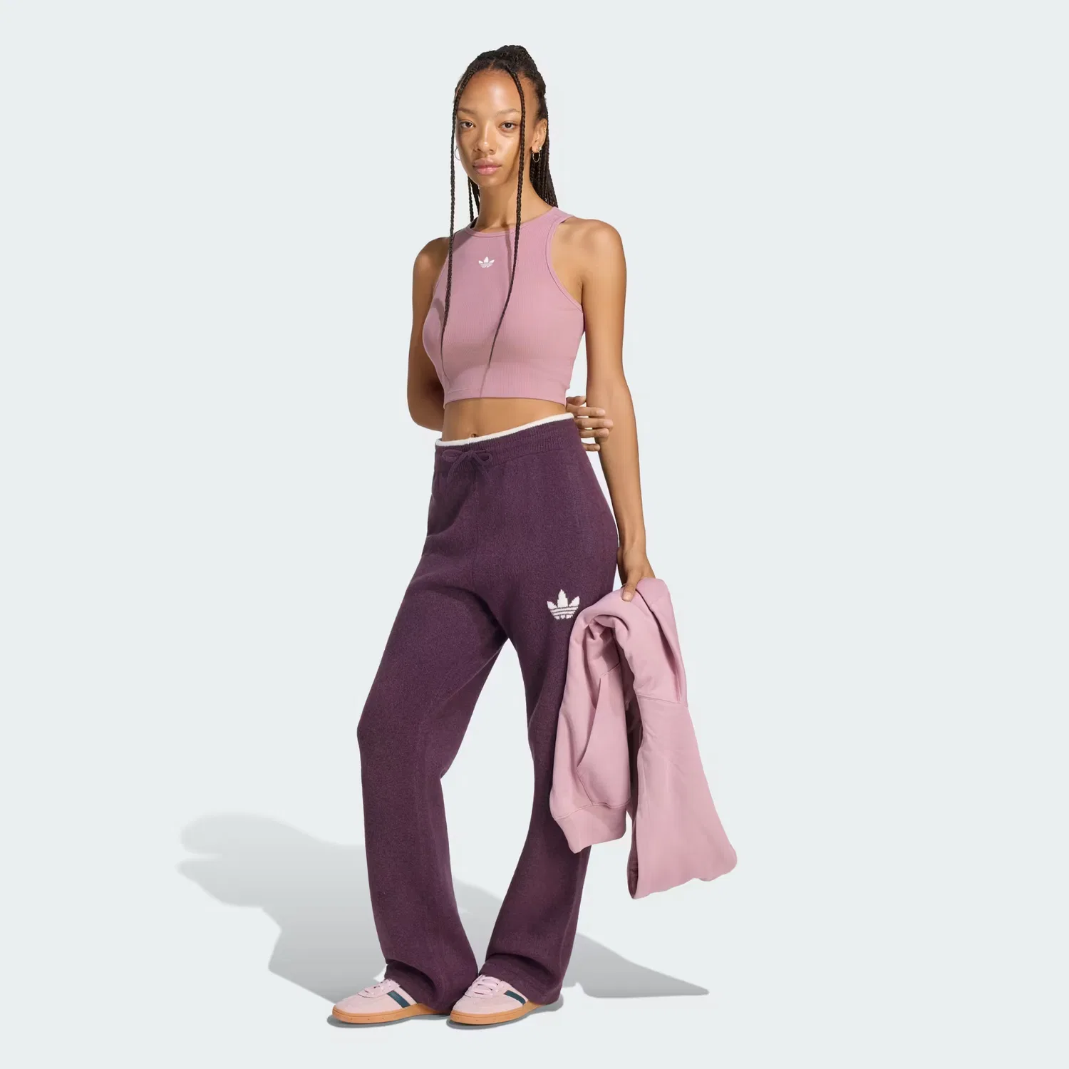 Женские вязаные брюки свободного кроя Knit Tipping Pants Adidas Originals, Noble Red/Кремово-белый — фото 3