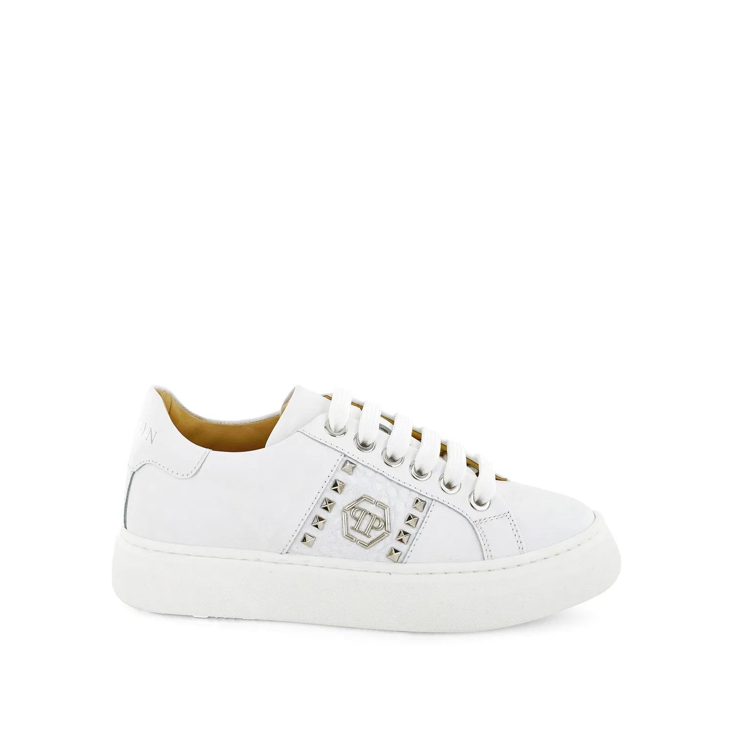Детские кроссовки из телячьей кожи с металлическими деталями Philipp Plein, White
