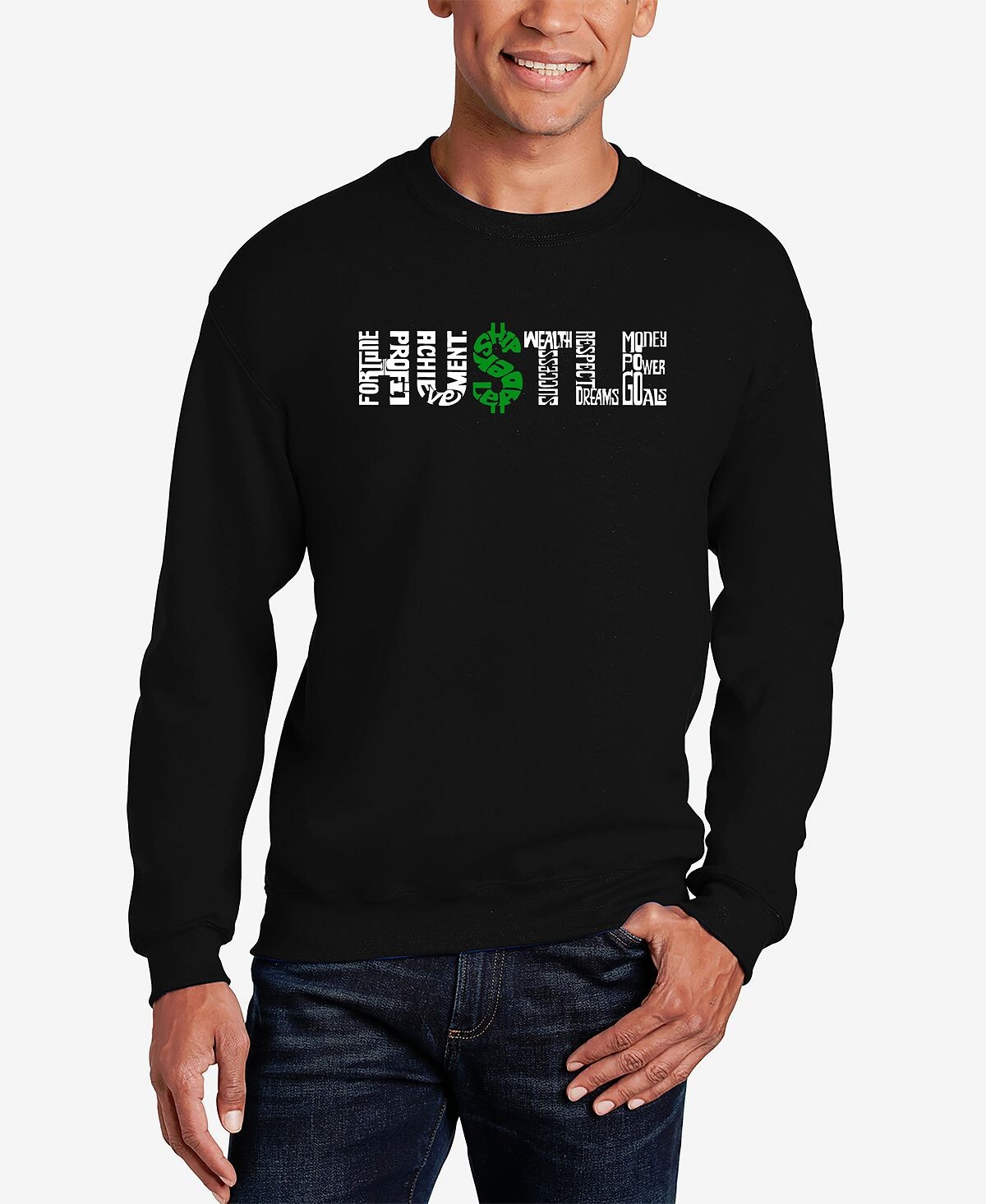 

Мужская толстовка с круглым вырезом word art hustle LA Pop Art, черный