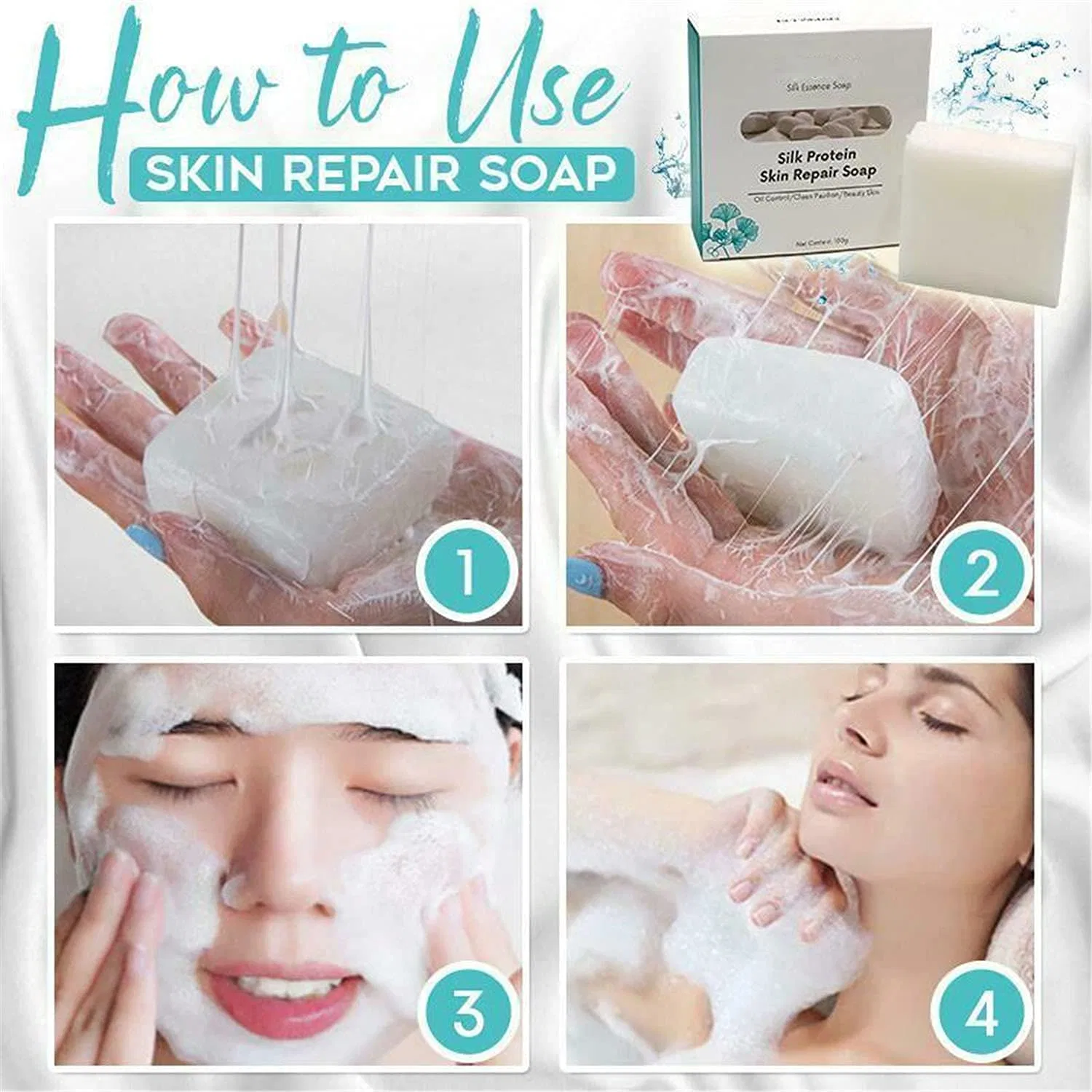Мыло для лица, Silk Protein Skin Repair Soap, Qklovni, 1 шт, 100 г — фото 3