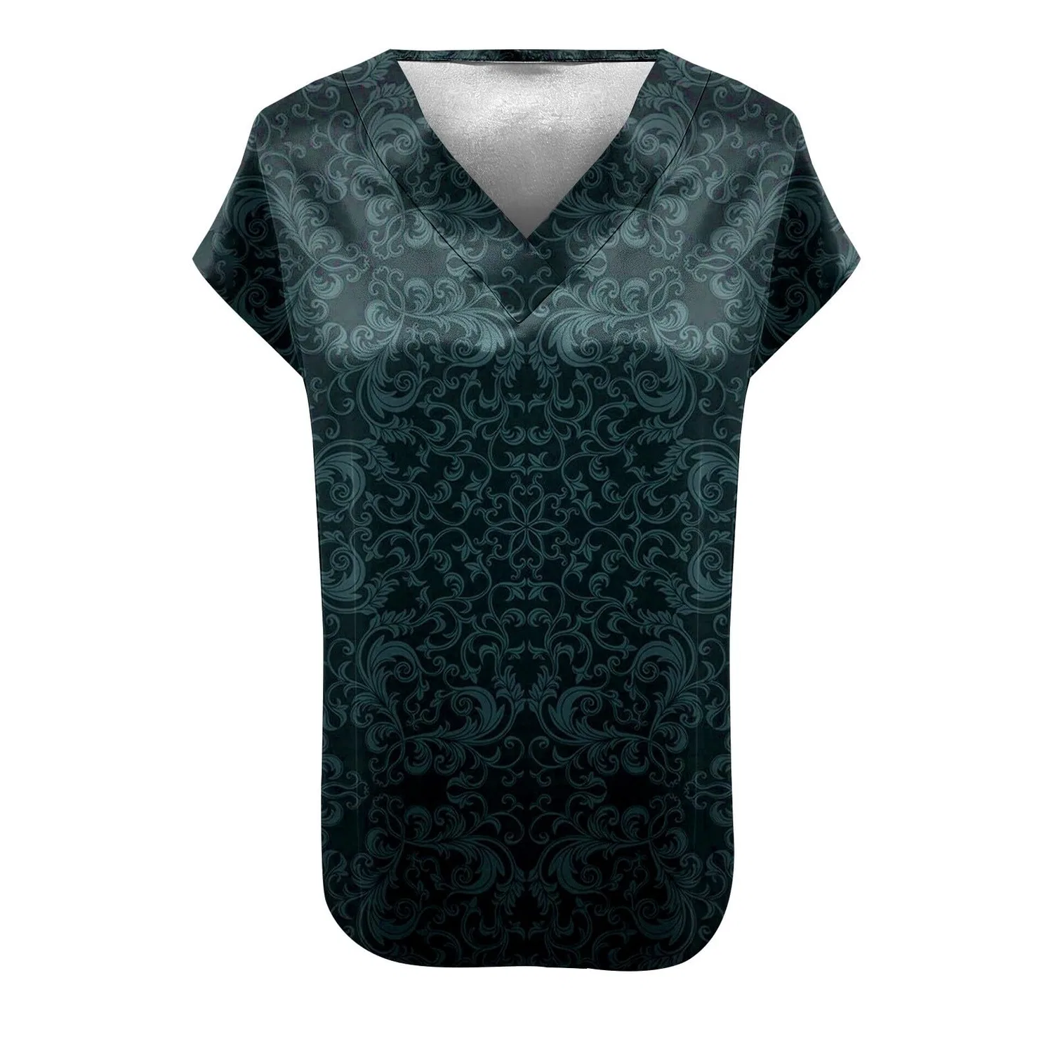 Женская блузка с коротким рукавом из шелкового сатина, Z22-green Satin Blouses for Women — фото 4