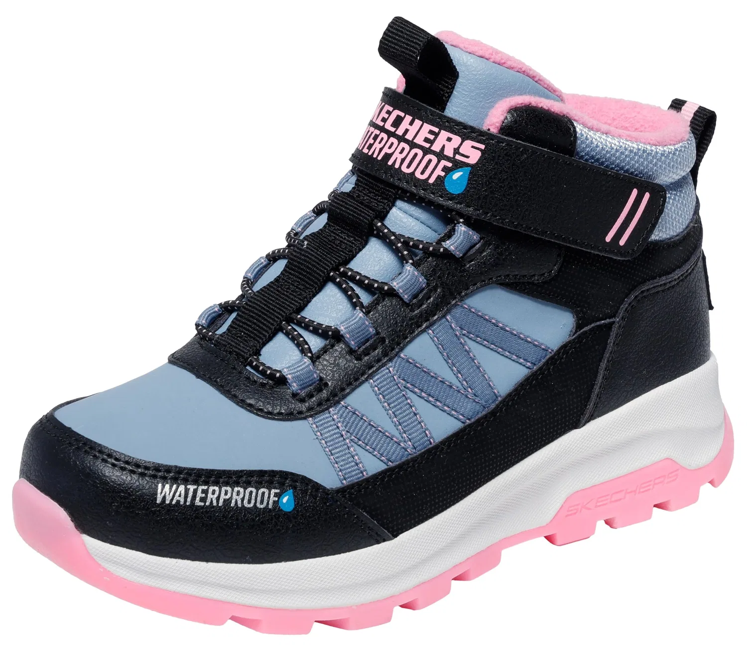 Детские ботинки для девочек водонепроницаемые Storm Blazer Skechers, Black Synthetic Light Pink Trim