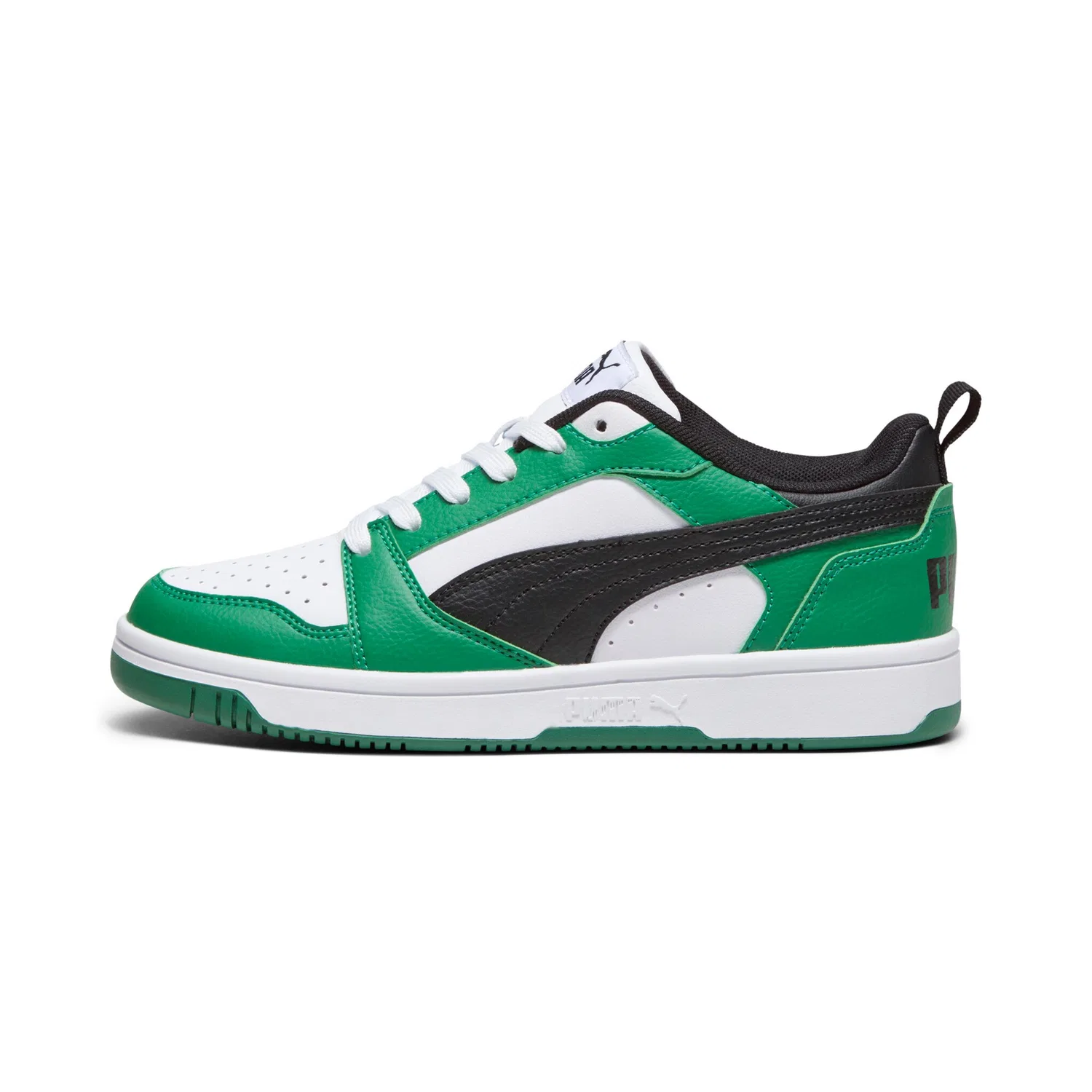 Детские ретро-кроссовки с перфорацией PUMA, White/Black/Green — фото 2