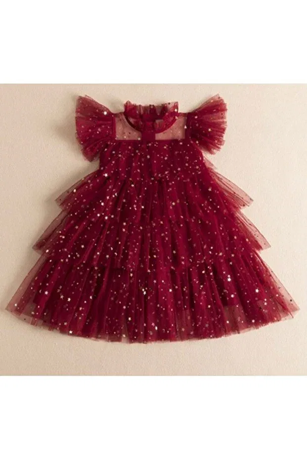 Детское платье для девочек из тюля с моделью Burgundy Redness Tutu Dress Petityu, Red