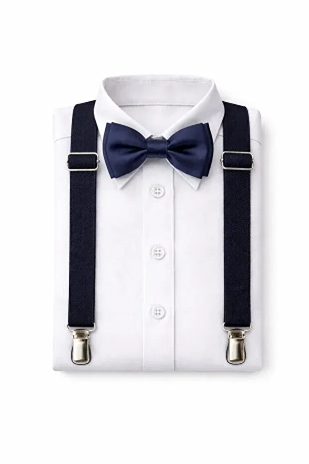 Детская рубашка для мальчиков с длинным рукавом Boy'S april 23 october 29 show outfit shirt i suspender bow tie set nbl Noble Store, Navy Blue