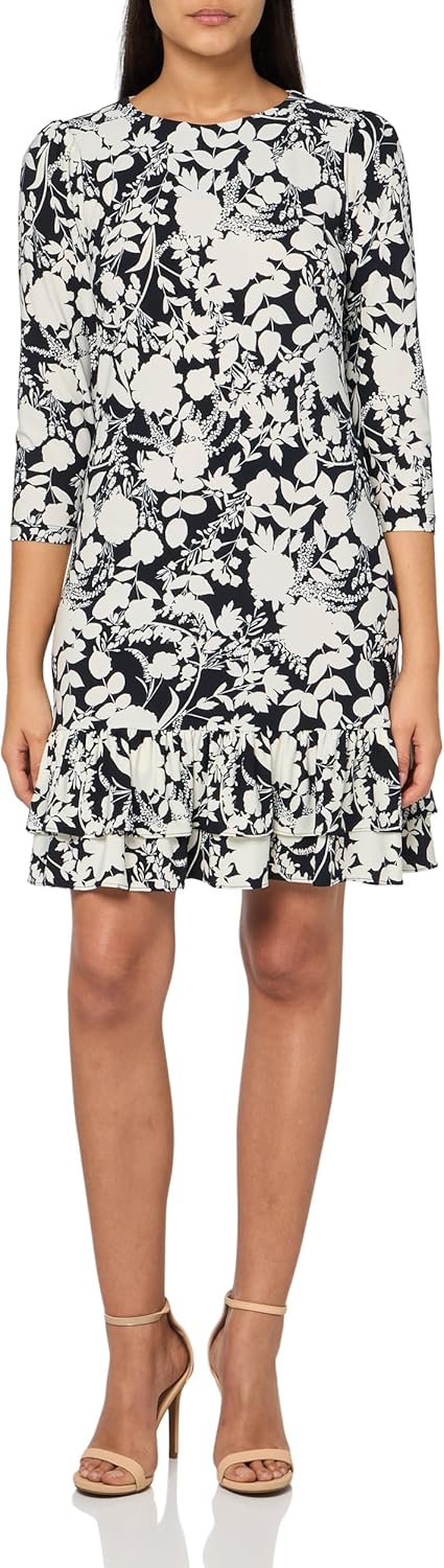 

Женское трикотажное мини-платье Tommy Hilfiger с рукавами 3/4, высоким воротом и оборками, Sky Captain/Cream