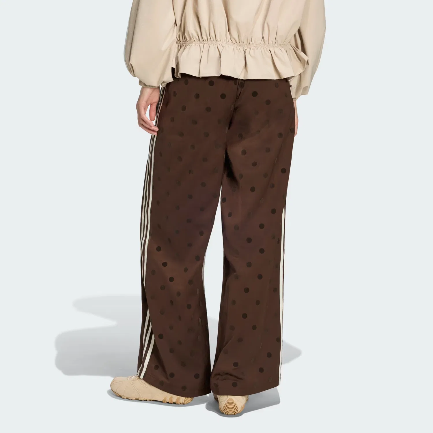 Женские брюки с принтом в горошек Satin Polka Dots Wide Leg Pant Adidas Originals, темно-рыжий — фото 2