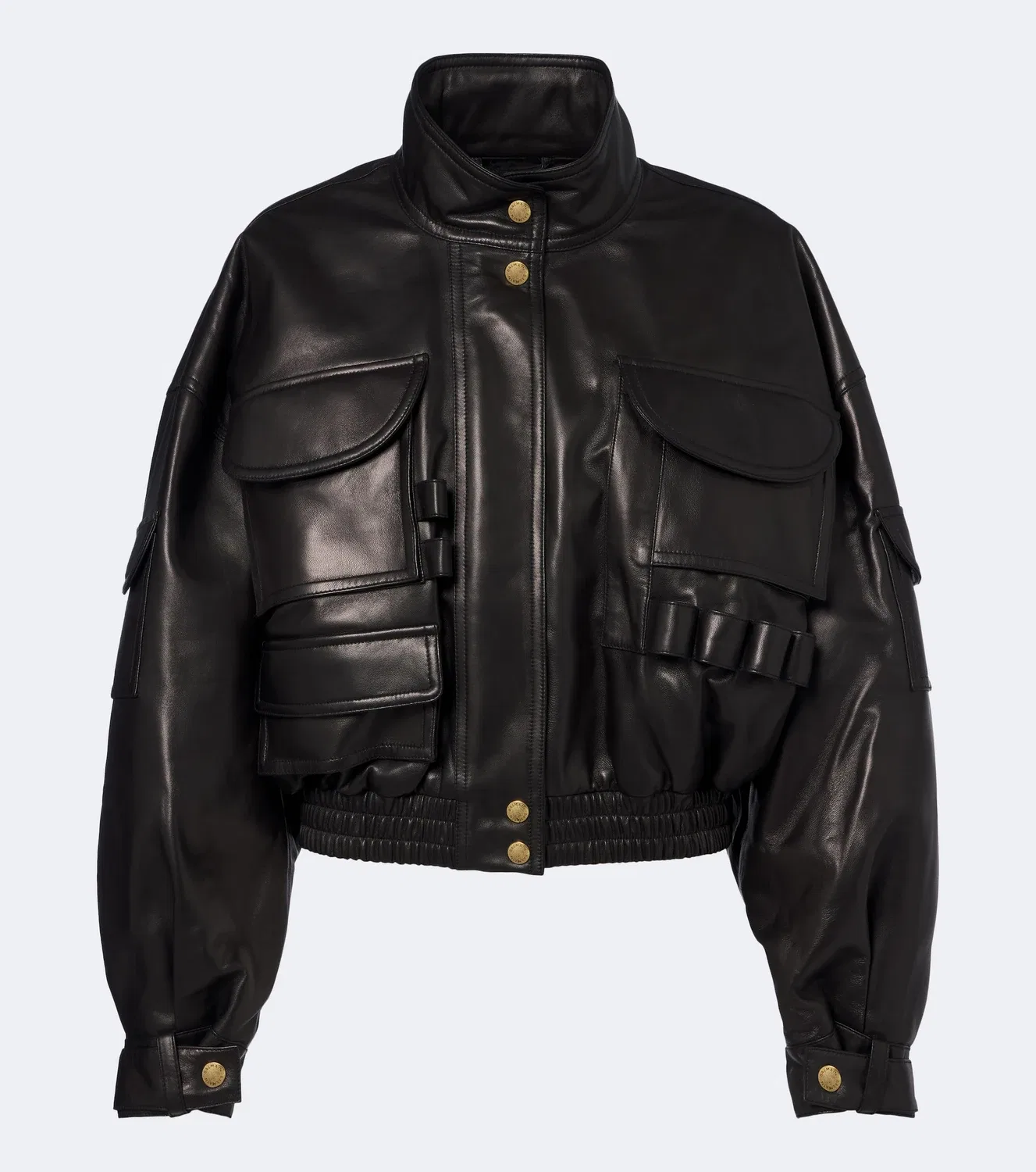Кожаная куртка укороченная Balmain, черный