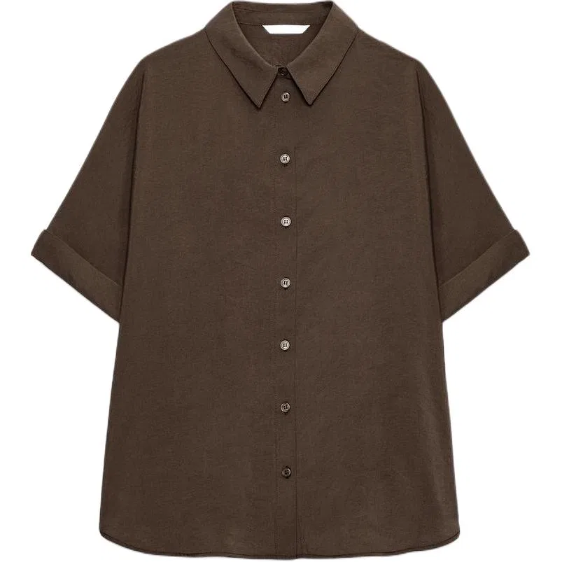 Женская рубашка с лацканами Dark Brown ZARA, Темно-коричневый