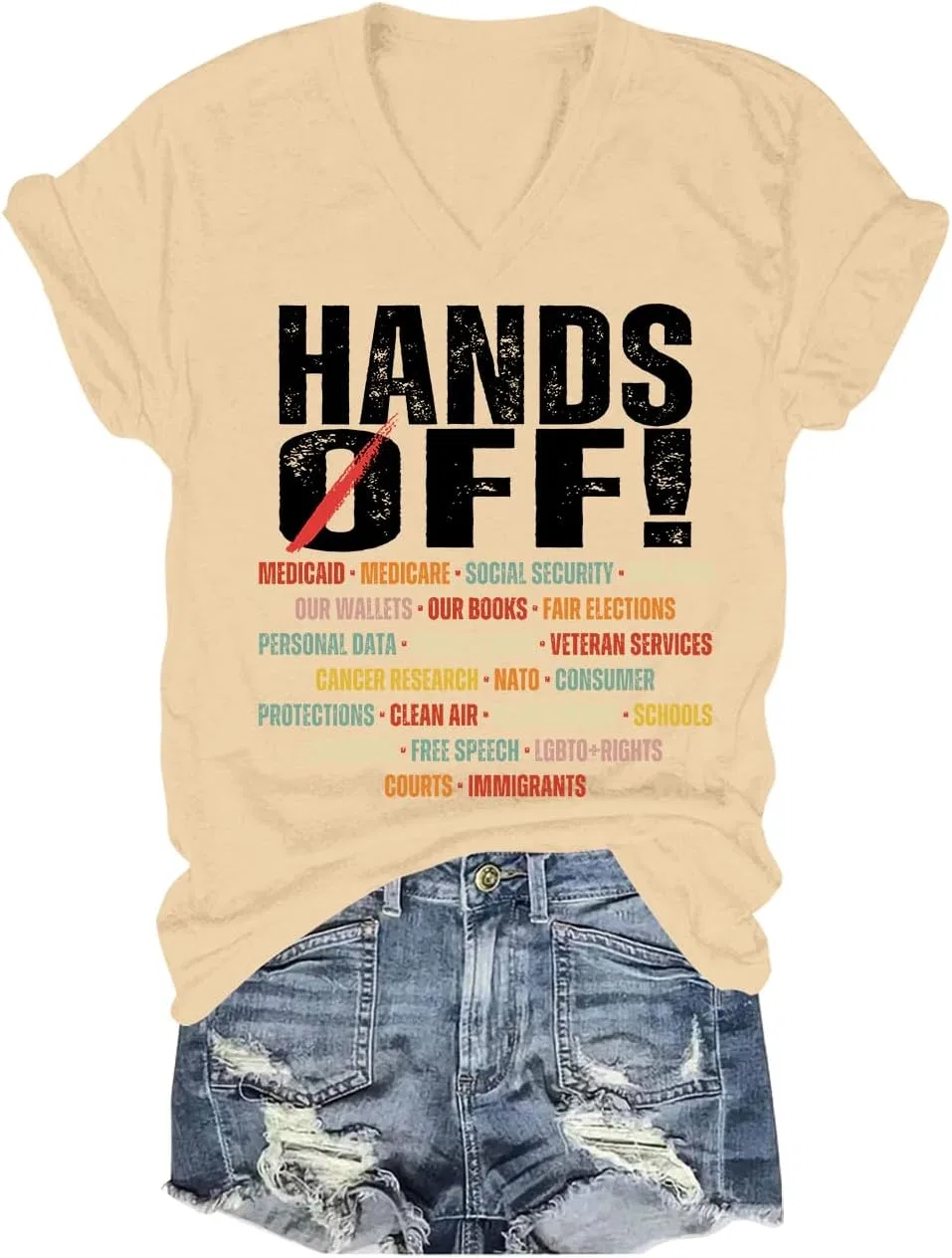 Футболка с V-образным вырезом Hands Off Protest Khaki-1