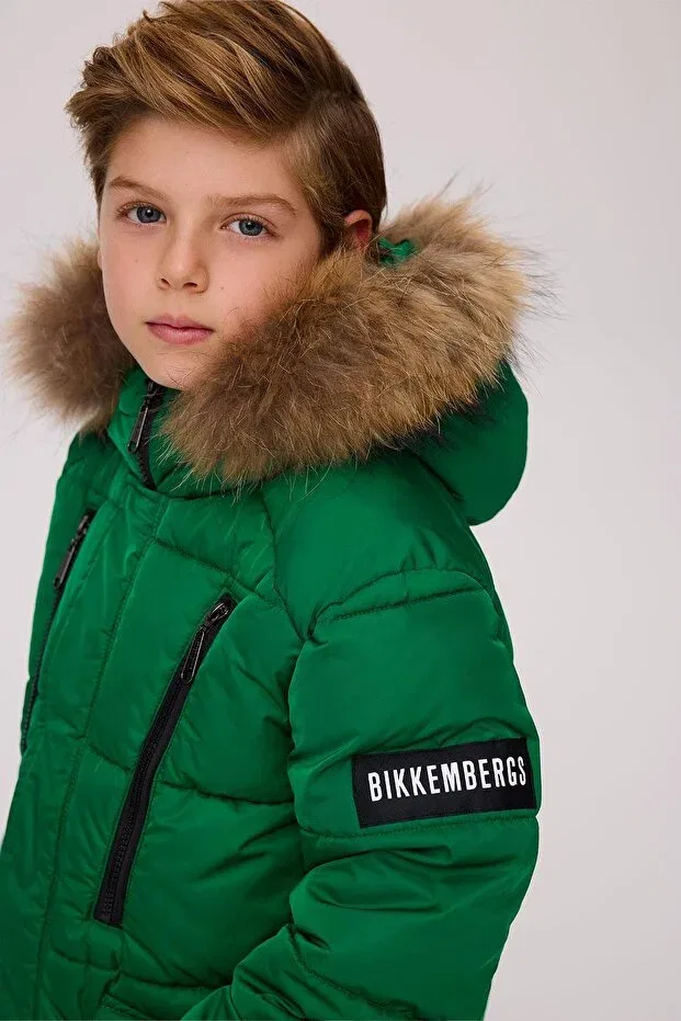 Детское пальто для мальчиков с капюшоном Bikkembergs, Green — фото 3