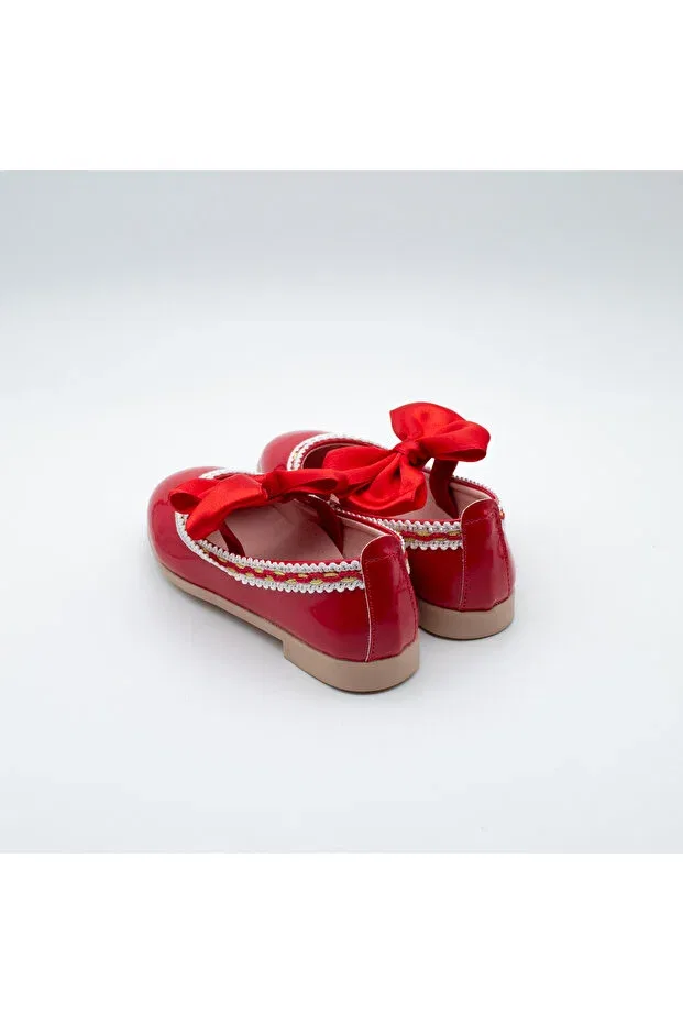 Детские балетки для девочек с принтом Zigzag and bow detailed girls' ballerinas - steps of elegance and elegance Arçın Shoes, Red — фото 2