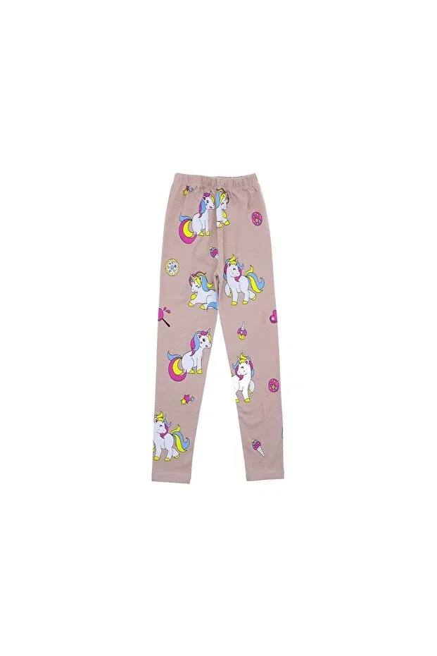 Детские леггинсы для девочек с принтом Unicorn Printed Atabay Kids, Vanilia