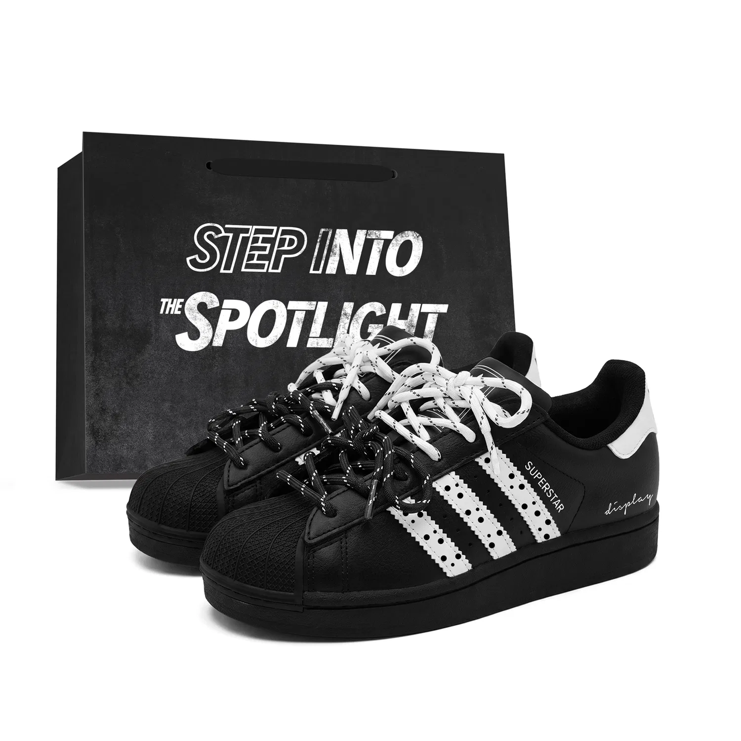 Детские кастомные кроссовки с принтом в горошек Superstar 2 Adidas Originals, Black White Polka Dot
