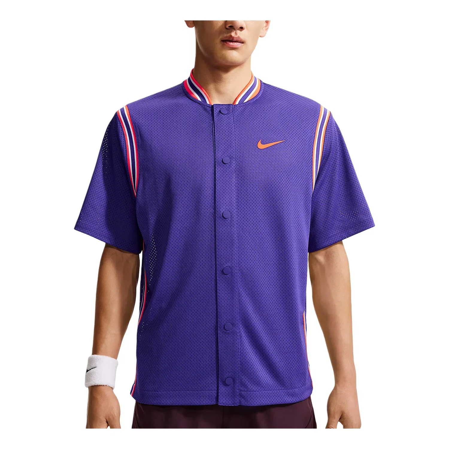 Мужская игровая майка Court Slam x Carlos Alcaraz Dri-FIT Snap-on Jersey Asia Sizing 'Dark harmon Nike, Dark Harmonious Blue/Bright Deep Red