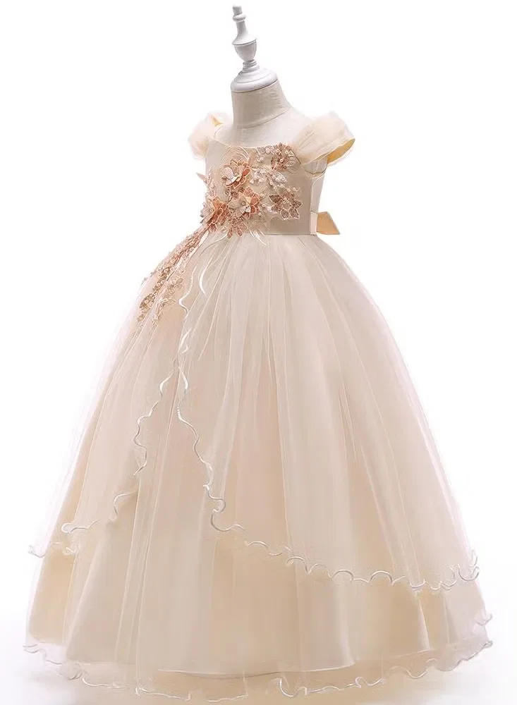 Платье длинное праздничное для дня рождения и свадьбы Best Gift Fashion, бежевый — фото 2