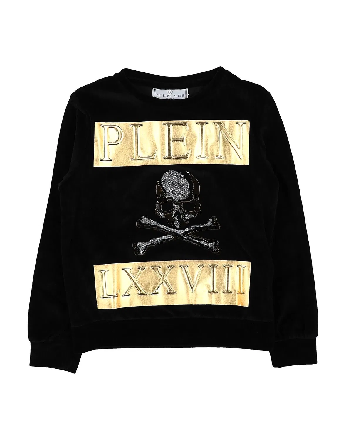 Свитшот из вельвета с принтом и стразами Philipp Plein, черный
