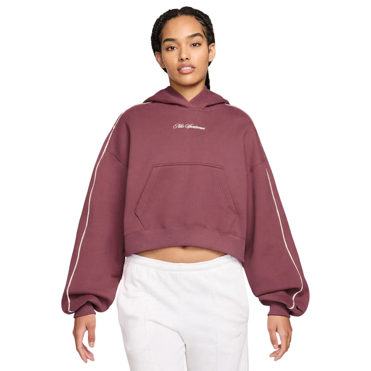 Женский худи из флиса с укороченным кроем Studio Crop Fleece Scallop Nike, Pink/White/Pink