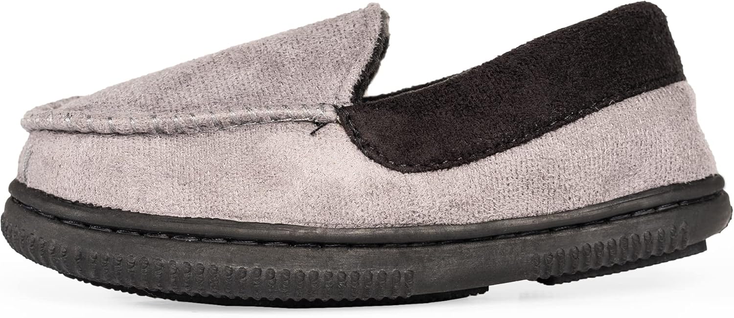 

Детские тапочки NORTY Moccasin - удобные слипоны для малышей для мальчиков и девочек - искусственная замша - размер маломерит на один размер, черный/серый