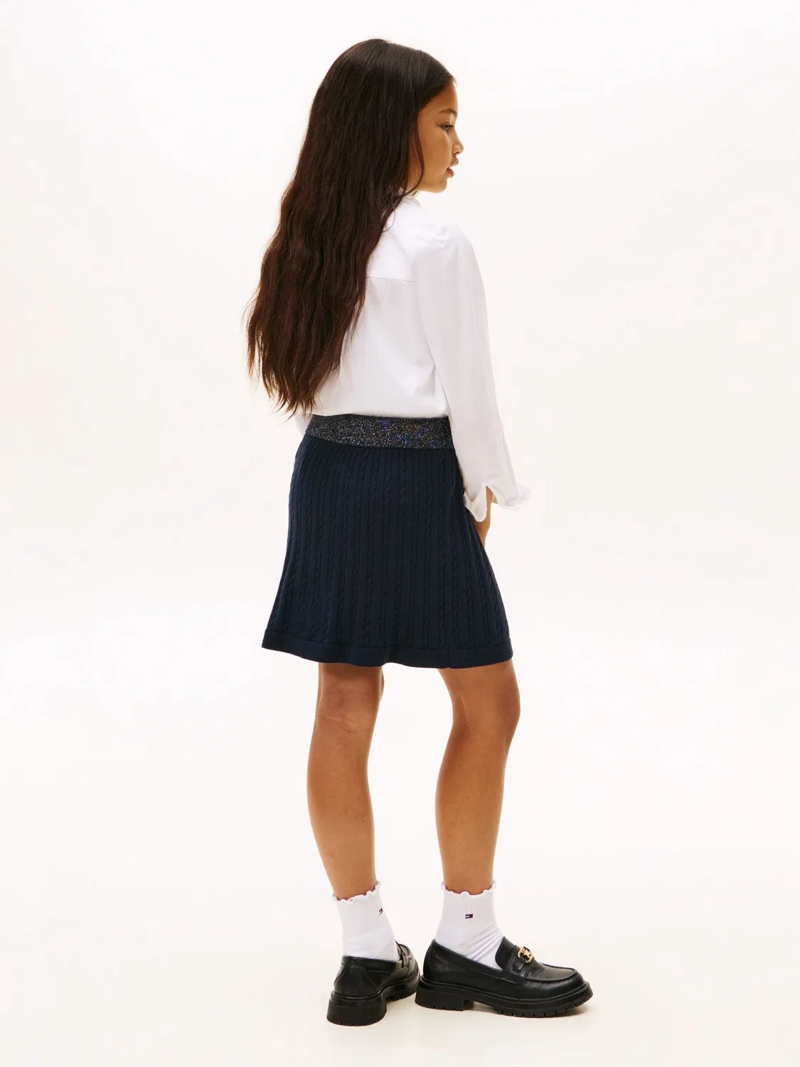Юбка мини трикотажная с блестящим поясом Tommy Hilfiger, синяя — фото 2