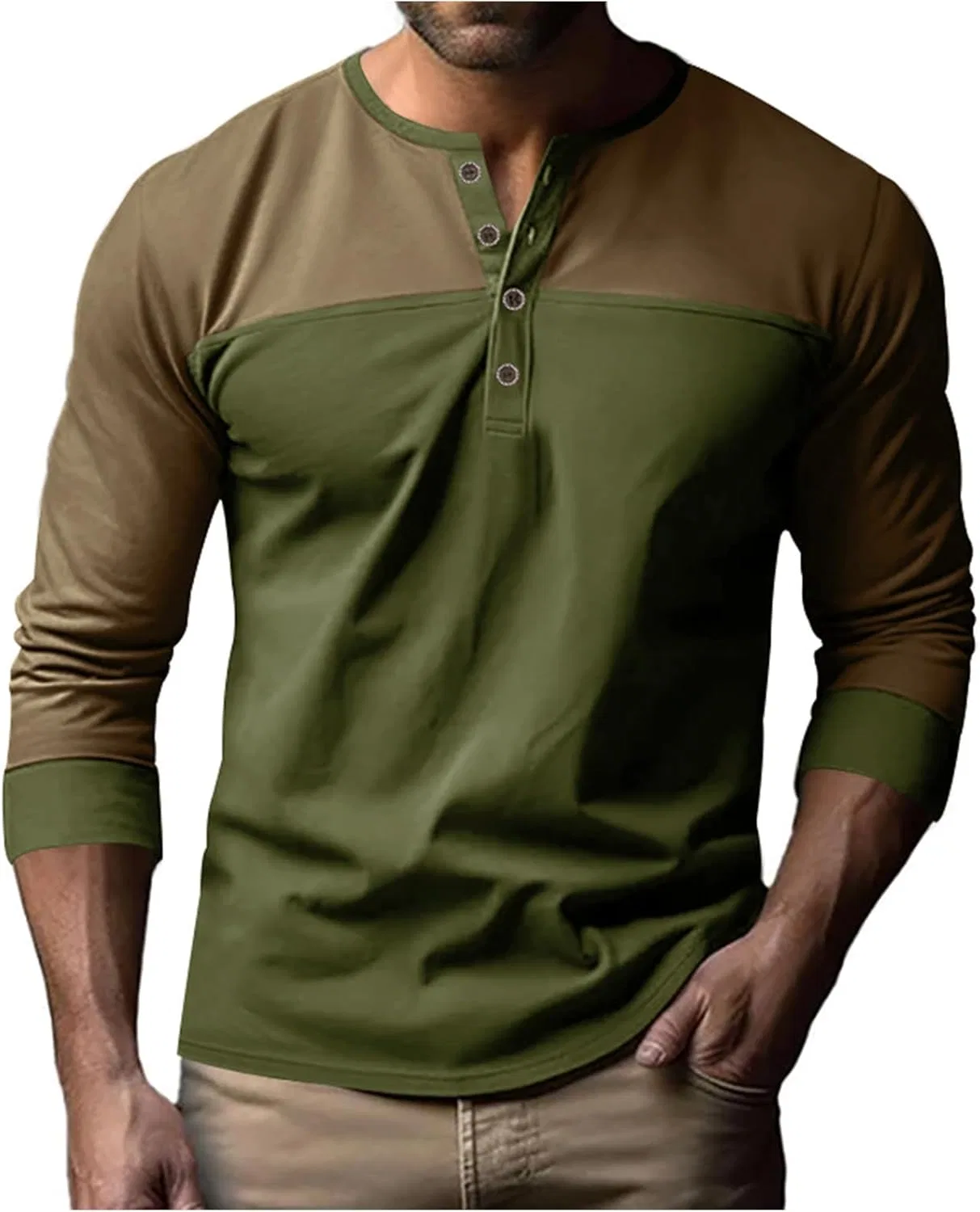 Мужская футболка с длинным рукавом Henley slim fit Generic, Green