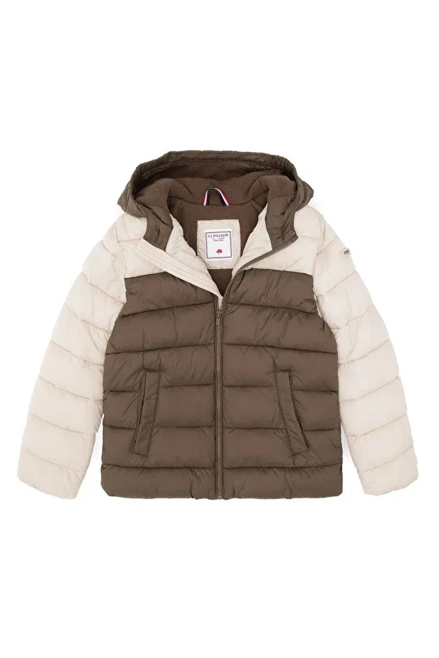Детское пальто для девочек с капюшоном U.S. Polo Assn., Taupe — фото 3
