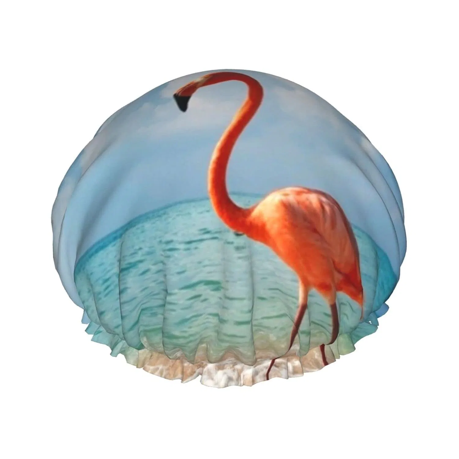 Шапочка для душа, TOMPPY, с принтом Pink Flamingo Walking On The Beach