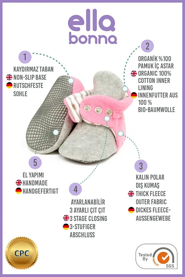 Детские тапочки для девочек без скольжения Ella Bonna, Gray Pink — фото 4