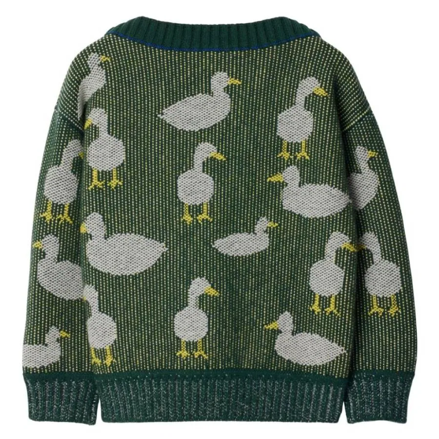 Свитер с жаккардовым узором утка Toddler Patrick Duck Embroidered Burberry, Dark Moss Ip Pttn Cn — фото 2