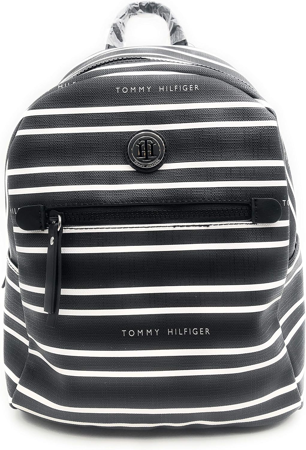

Женская сумка-рюкзак Tommy Hilfiger, черно-белая, в полоску, маленькая, Black White Striped, Черный, Женская сумка-рюкзак Tommy Hilfiger, черно-белая, в полоску, маленькая, Black White Striped