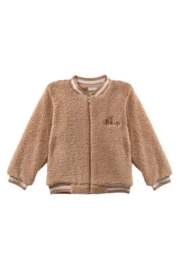 Детское пальто для мальчиков плюшевое с вышивкой Mininio, Beige