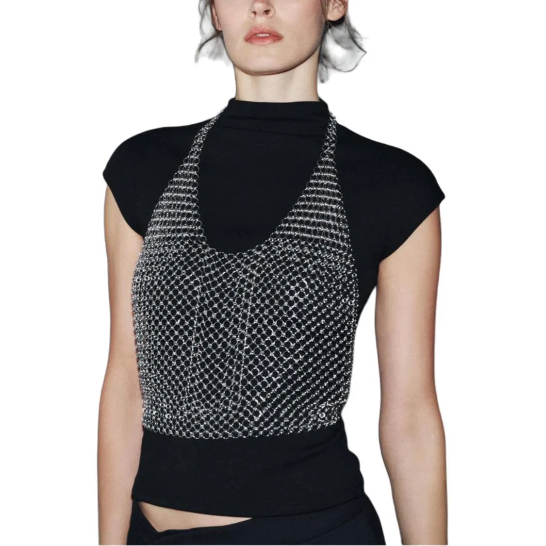Женский топ-майка на тонких бретелях с завязкой на шее, Silver, ZARA — фото 4