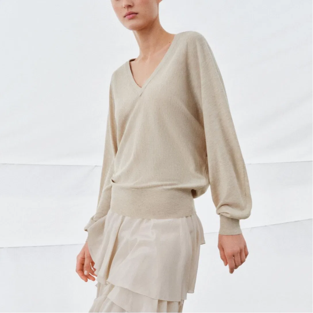 Женский свитер с V-образным вырезом Sand/Zebra Print ZARA, Sand/Zebra Print — фото 4