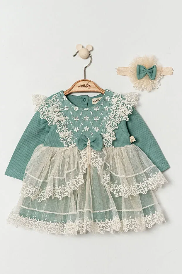 Детский комплект для девочек с длинным рукавом Little Dream Dress Set Miniborn, Green — фото 3